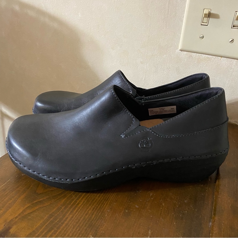 Timberland Pro Renova Work Slip On Clogs Black Leather Size 9.5 Anti Fatigue